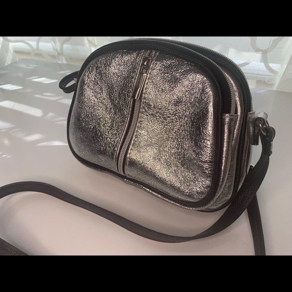 Zippered Silver Leather Crossbody from Budapest